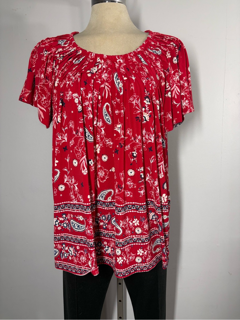 Style & Co. Red Paisley Short Sleeve Peasant Tunic